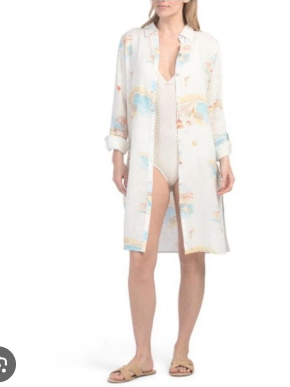 Calypso St. Barth long button down beach shirt dress / cover-up - XL